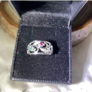 Vintage handmade Ruby/Emerald/ Sapphire .925 Gothic Ring size 6